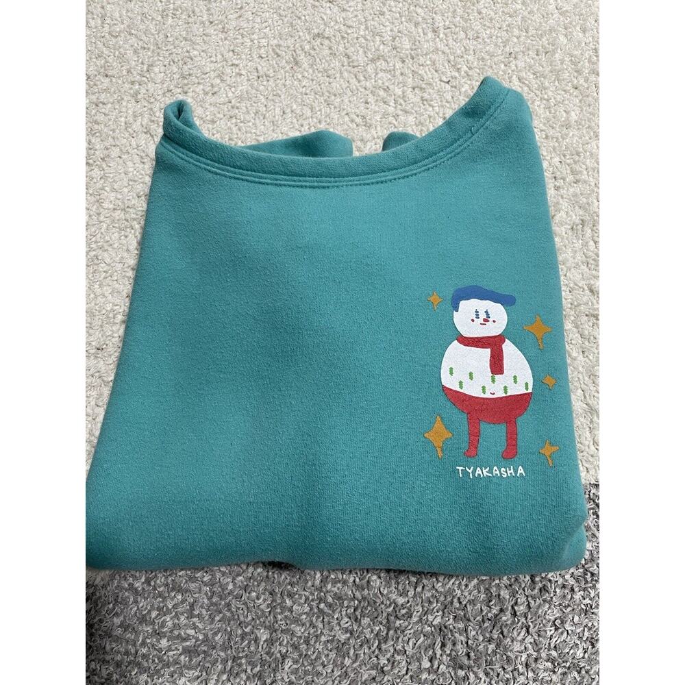 TYAKASHA Teal Blue Sweatshirt Pullover Snowman Women's OS RARE!